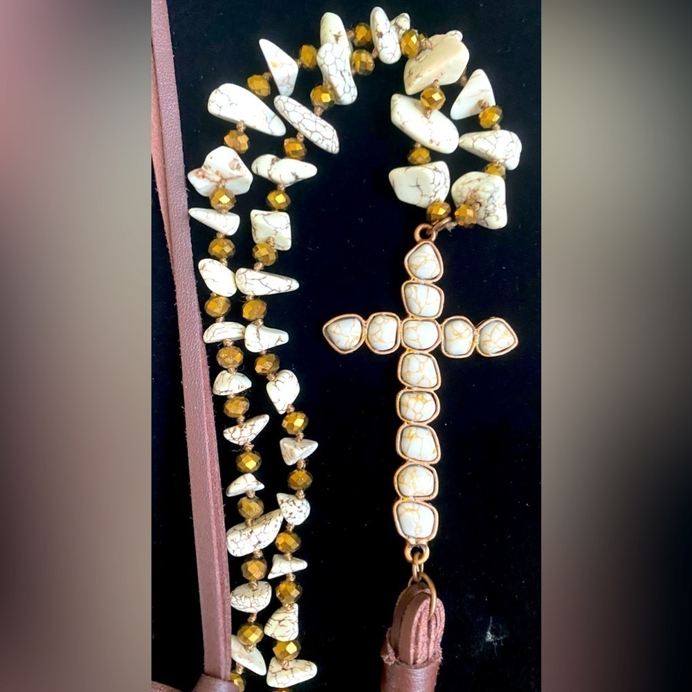 Beautiful Leather Beaded Cross Necklace